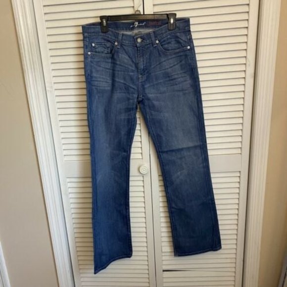 7 For All Mankind Men Jeans Size 33 Bootcut Distressed Medium Wash - Picture 1 of 5